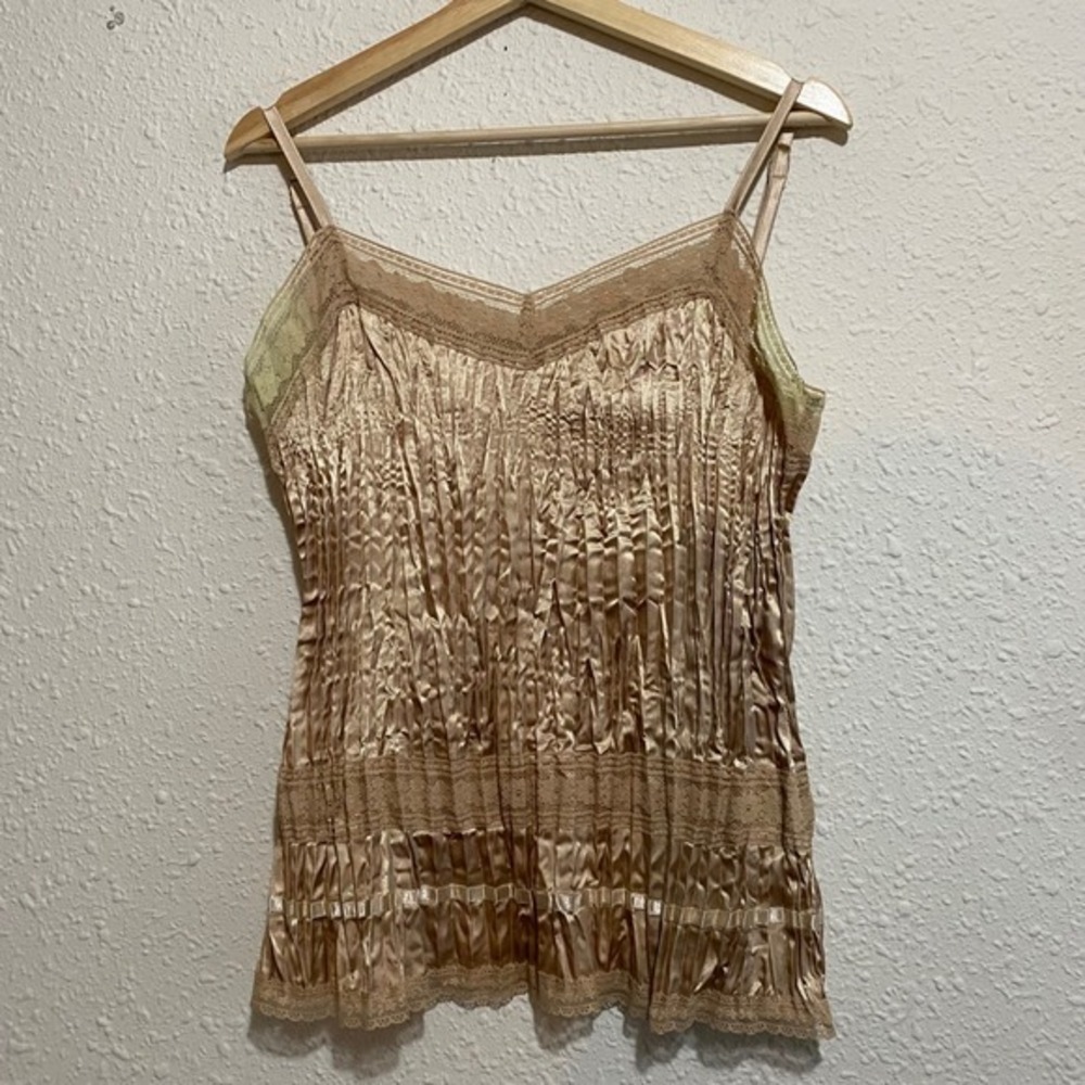 Apt 9 Women‎ large Y2K Stretch Champagne Lace Trim Pleated Camisole Tank Top